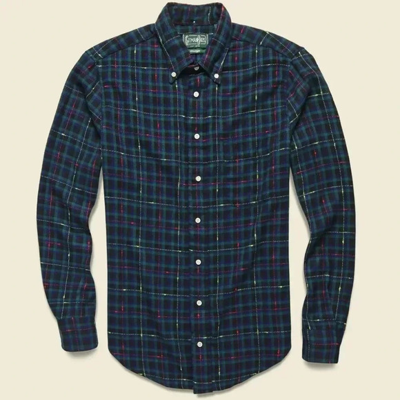 Gitman Bros Vintage | Archive Fluro Slub Flannel - Green & Black / Sz S - Picture 2 of 9
